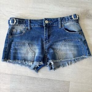 Project Rebel Micro Jean Shorts Size 3 Adjustable y2k Fringe Raw Hem